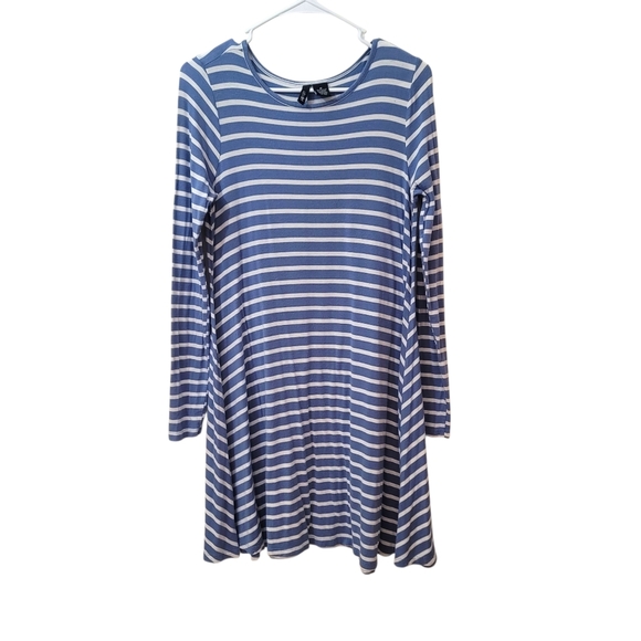 Ultra Flirt Blue and White Striped Long Sleeve Dress - Picture 2 of 4